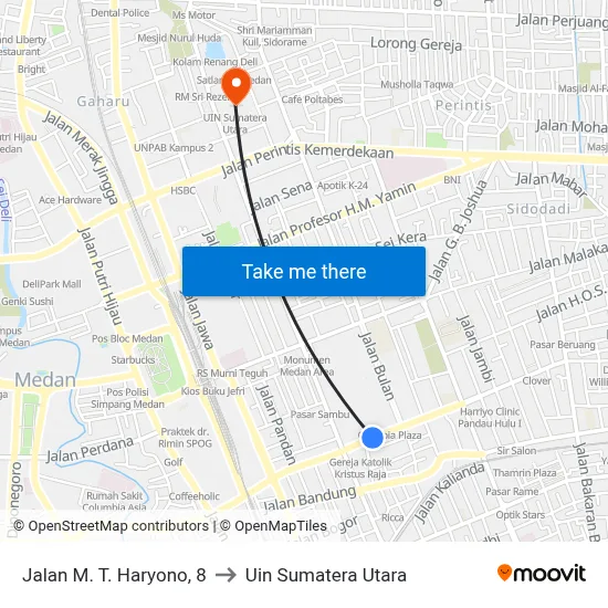 Jalan M. T. Haryono, 8 to Uin Sumatera Utara map