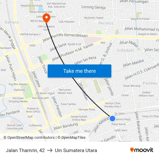 Jalan Thamrin, 42 to Uin Sumatera Utara map