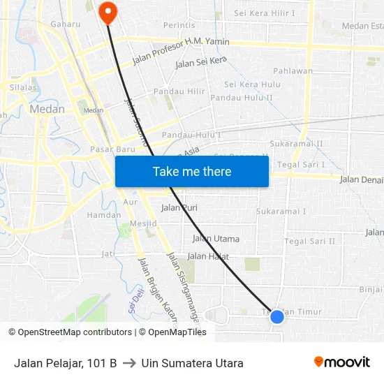 Jalan Pelajar, 101 B to Uin Sumatera Utara map