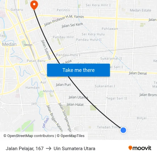 Jalan Pelajar, 167 to Uin Sumatera Utara map