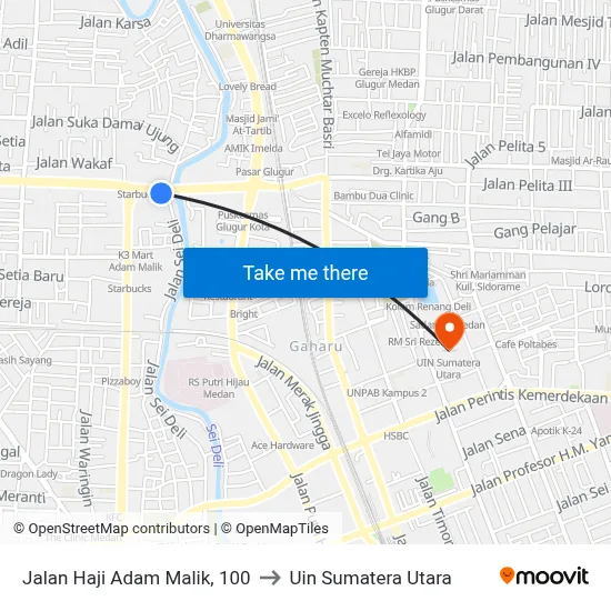 Jalan Haji Adam Malik, 100 to Uin Sumatera Utara map