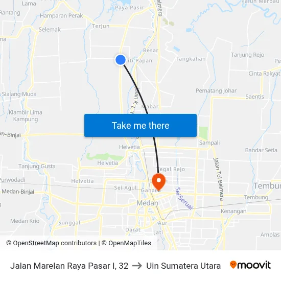 Jalan Marelan Raya Pasar I, 32 to Uin Sumatera Utara map
