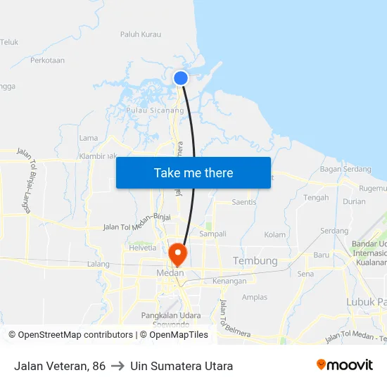 Jalan Veteran, 86 to Uin Sumatera Utara map