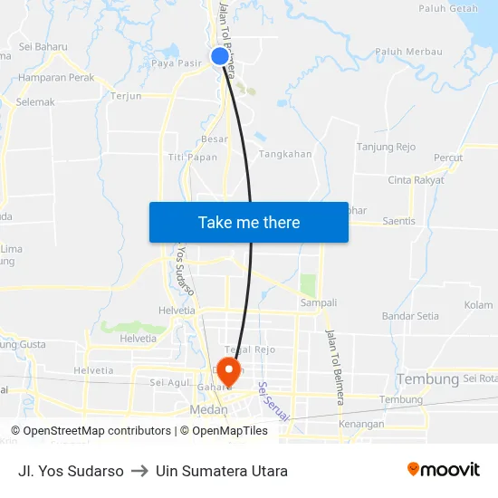 Jl. Yos Sudarso to Uin Sumatera Utara map