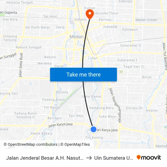 Jalan Jenderal Besar A.H. Nasution, 4 to Uin Sumatera Utara map