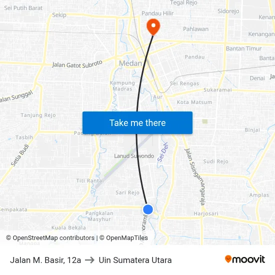 Jalan M. Basir, 12a to Uin Sumatera Utara map