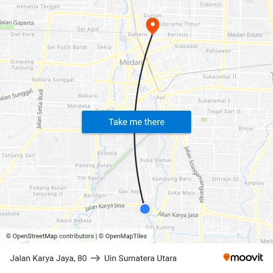 Jalan Karya Jaya, 80 to Uin Sumatera Utara map