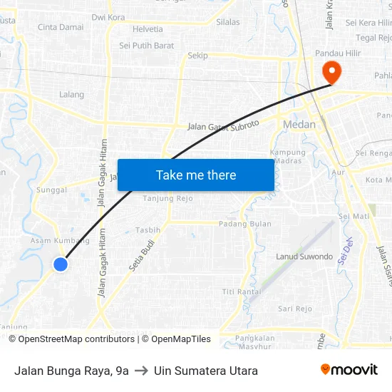 Jalan Bunga Raya, 9a to Uin Sumatera Utara map