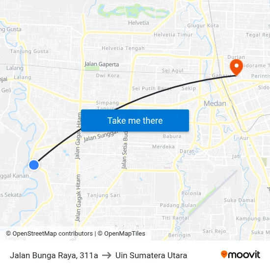 Jalan Bunga Raya, 311a to Uin Sumatera Utara map