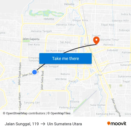 Jalan Sunggal, 119 to Uin Sumatera Utara map