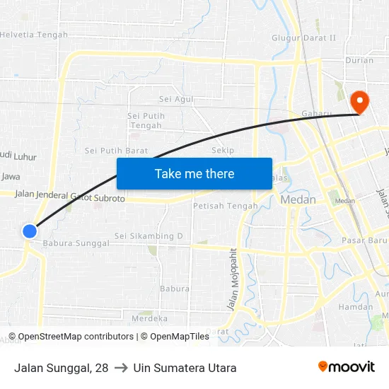 Jalan Sunggal, 28 to Uin Sumatera Utara map