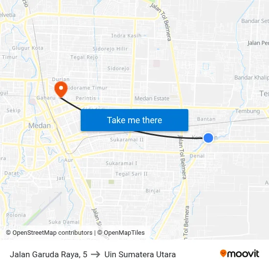 Jalan Garuda Raya, 5 to Uin Sumatera Utara map