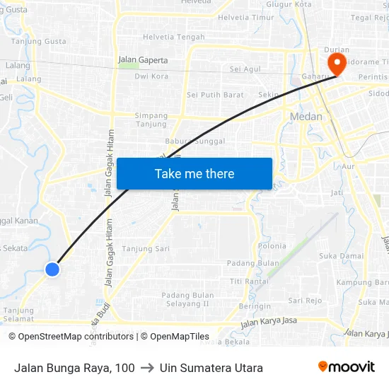 Jalan Bunga Raya, 100 to Uin Sumatera Utara map