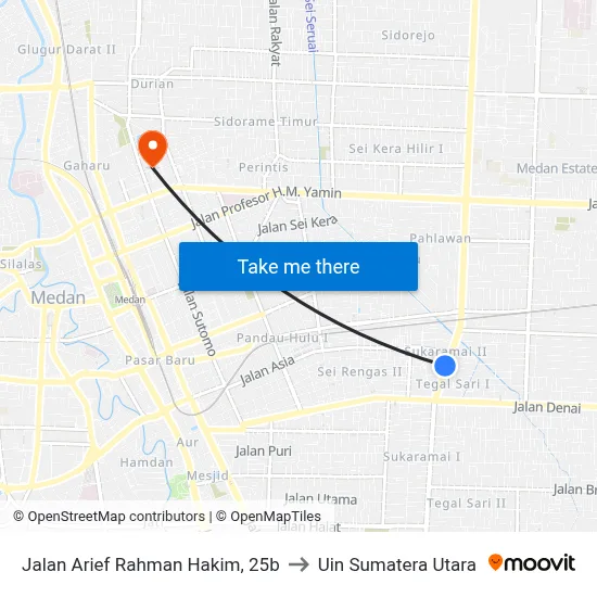 Jalan Arief Rahman Hakim, 25b to Uin Sumatera Utara map
