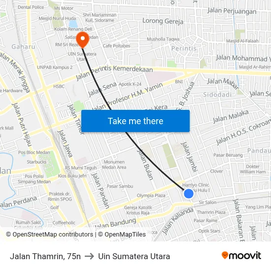 Jalan Thamrin, 75n to Uin Sumatera Utara map