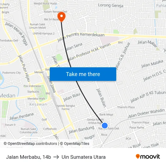 Jalan Merbabu, 14b to Uin Sumatera Utara map