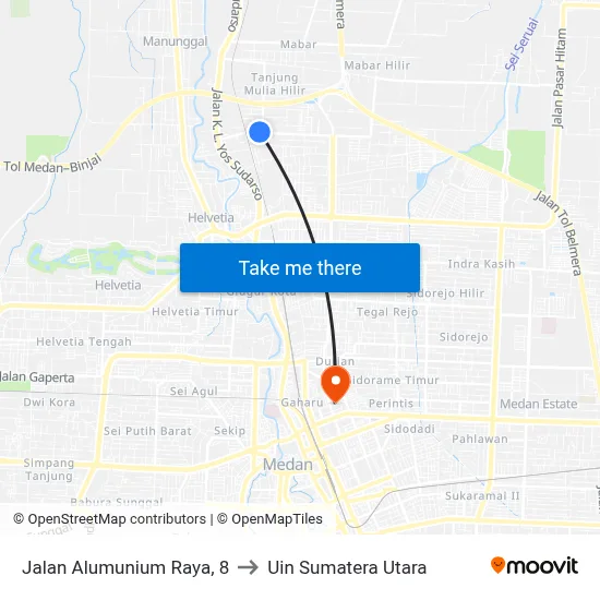 Jalan Alumunium Raya, 8 to Uin Sumatera Utara map