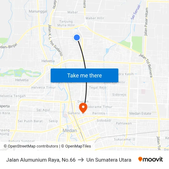 Jalan Alumunium Raya, No.66 to Uin Sumatera Utara map