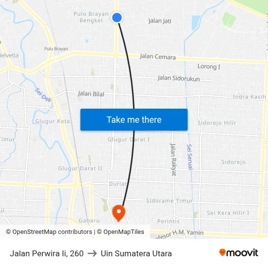 Jalan Perwira Ii, 260 to Uin Sumatera Utara map