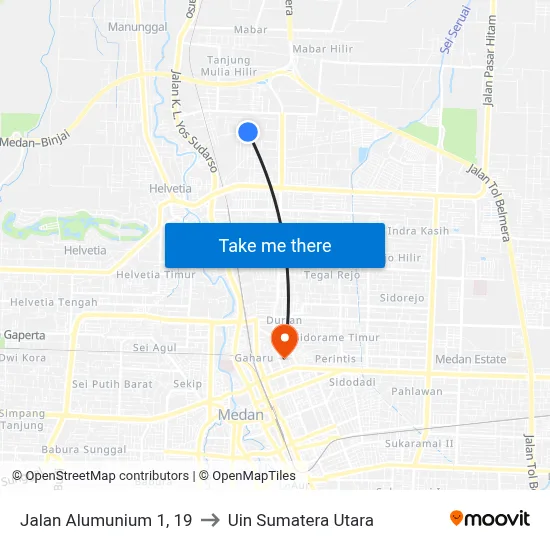 Jalan Alumunium 1, 19 to Uin Sumatera Utara map