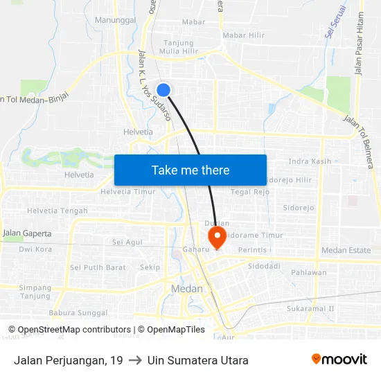 Jalan Perjuangan, 19 to Uin Sumatera Utara map