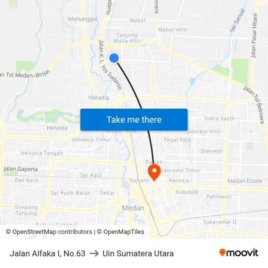 Jalan Alfaka I, No.63 to Uin Sumatera Utara map