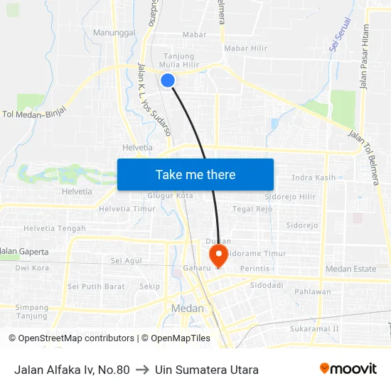 Jalan Alfaka Iv, No.80 to Uin Sumatera Utara map