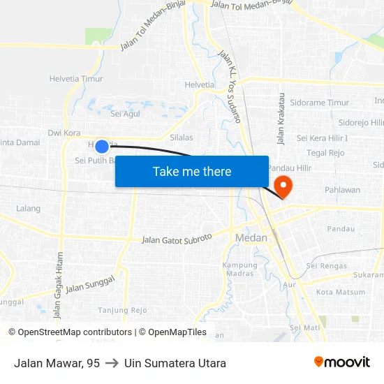 Jalan Mawar, 95 to Uin Sumatera Utara map