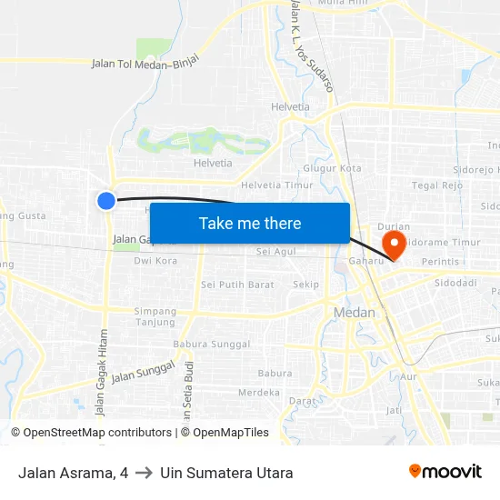 Jalan Asrama, 4 to Uin Sumatera Utara map