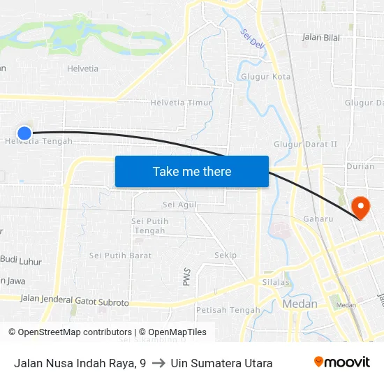 Jalan Nusa Indah Raya, 9 to Uin Sumatera Utara map