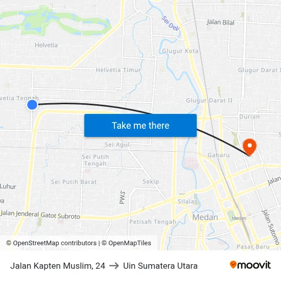 Jalan Kapten Muslim, 24 to Uin Sumatera Utara map