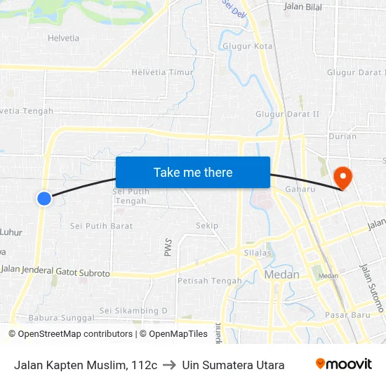 Jalan Kapten Muslim, 112c to Uin Sumatera Utara map