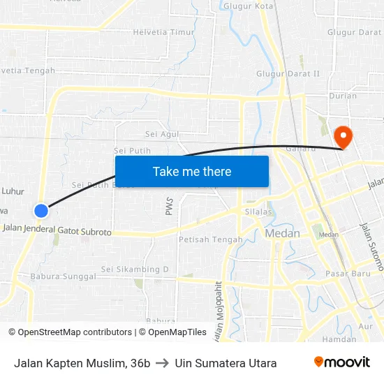Jalan Kapten Muslim, 36b to Uin Sumatera Utara map
