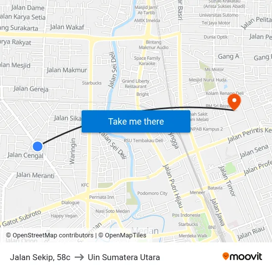 Jalan Sekip, 58c to Uin Sumatera Utara map