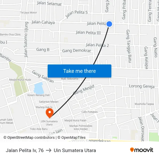 Jalan Pelita Iv, 76 to Uin Sumatera Utara map