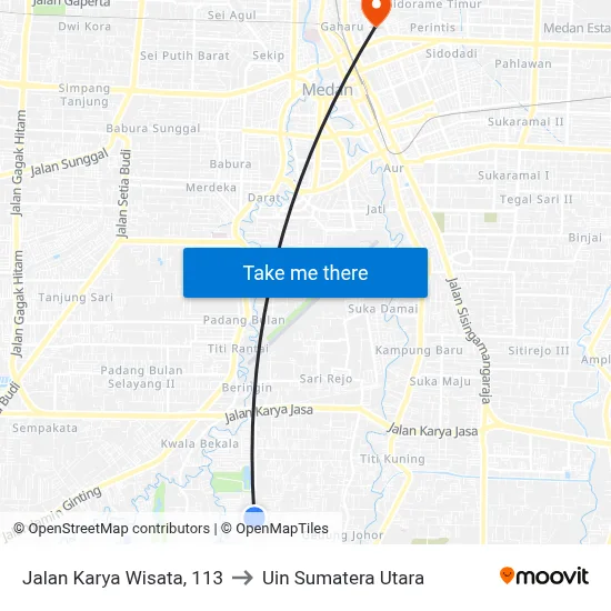 Jalan Karya Wisata, 113 to Uin Sumatera Utara map