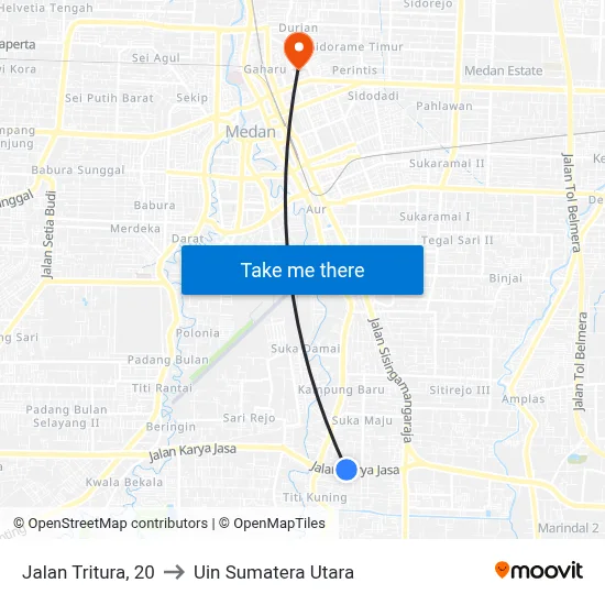 Jalan Tritura, 20 to Uin Sumatera Utara map