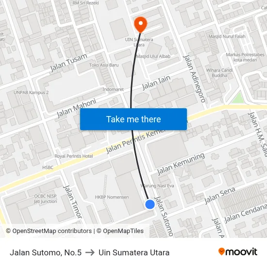 Jalan Sutomo, No.5 to Uin Sumatera Utara map
