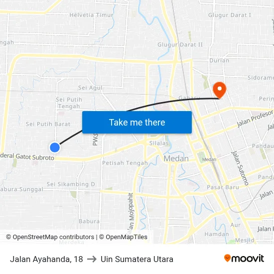 Jalan Ayahanda, 18 to Uin Sumatera Utara map