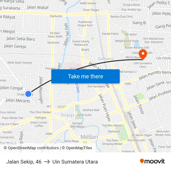 Jalan Sekip, 46 to Uin Sumatera Utara map