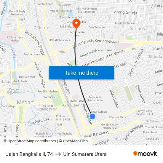 Jalan Bengkalis Ii, 74 to Uin Sumatera Utara map