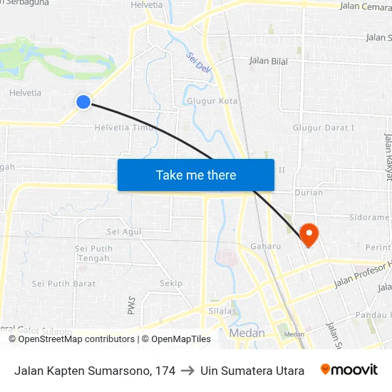 Jalan Kapten Sumarsono, 174 to Uin Sumatera Utara map
