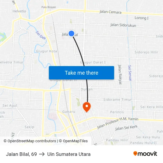 Jalan Bilal, 69 to Uin Sumatera Utara map