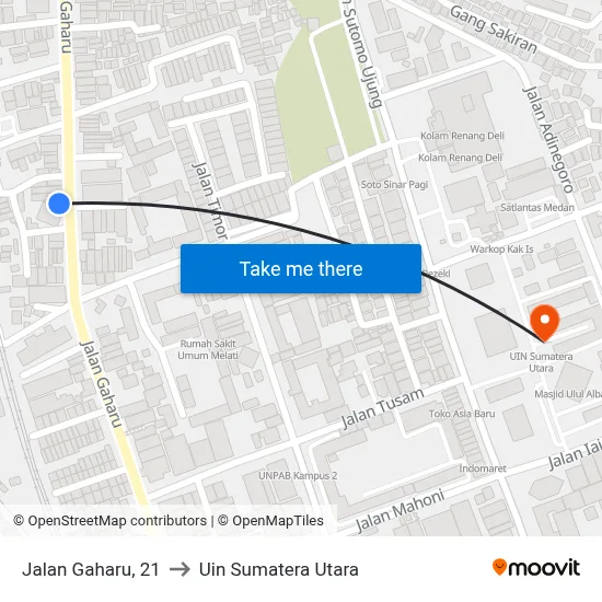 Jalan Gaharu, 21 to Uin Sumatera Utara map