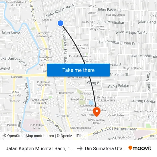 Jalan Kapten Muchtar Basri, 112 to Uin Sumatera Utara map