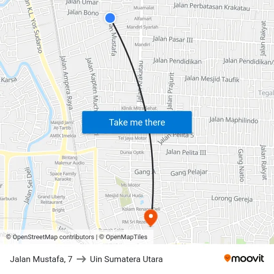 Jalan Mustafa, 7 to Uin Sumatera Utara map