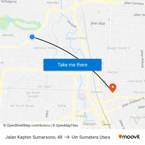Jalan Kapten Sumarsono, 48 to Uin Sumatera Utara map