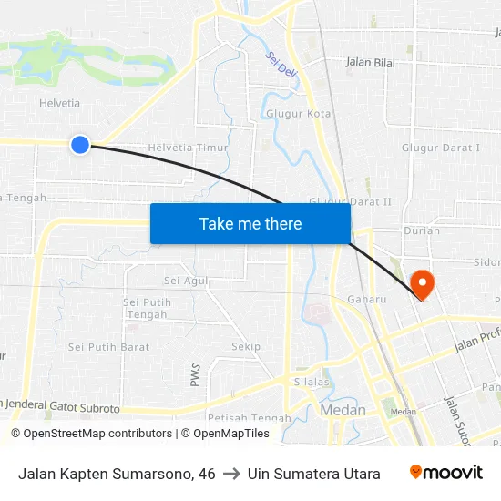 Jalan Kapten Sumarsono, 46 to Uin Sumatera Utara map