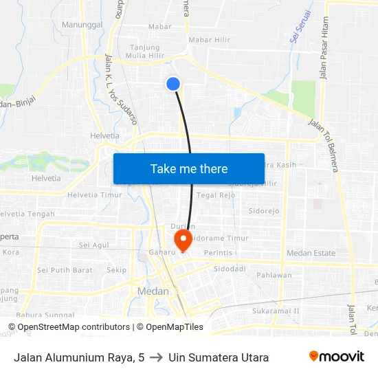 Jalan Alumunium Raya, 5 to Uin Sumatera Utara map