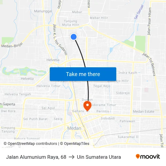 Jalan Alumunium Raya, 68 to Uin Sumatera Utara map